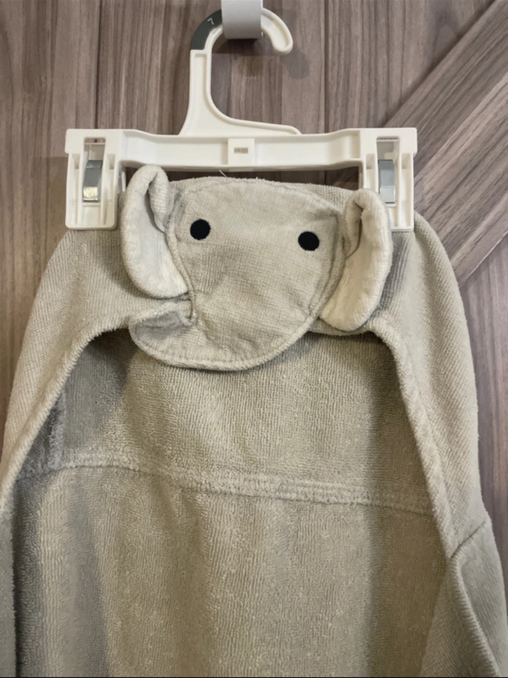 Kids Elephant Hooded Bath Towel Poncho in Light Beige